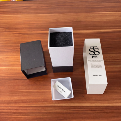 Unboxed Fifty Shades of Musk — black pearls in the white inner box, with lid, sleeve and wick box